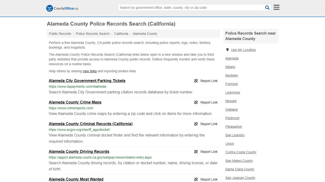 Alameda County Police Records Search (California) - County Office
