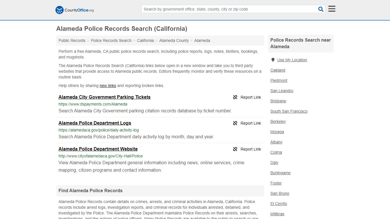 Alameda Police Records Search (California) - County Office