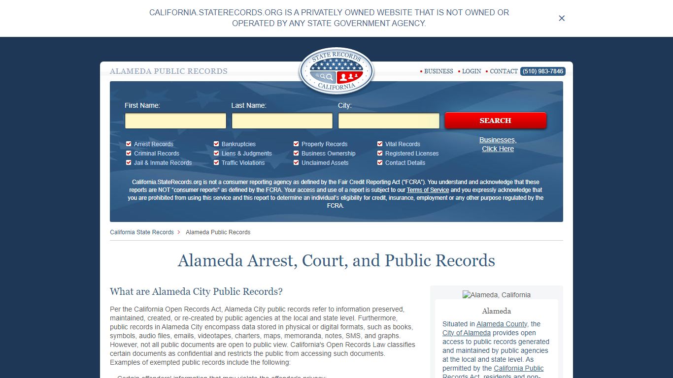 Alameda Arrest and Public Records | California.StateRecords.org