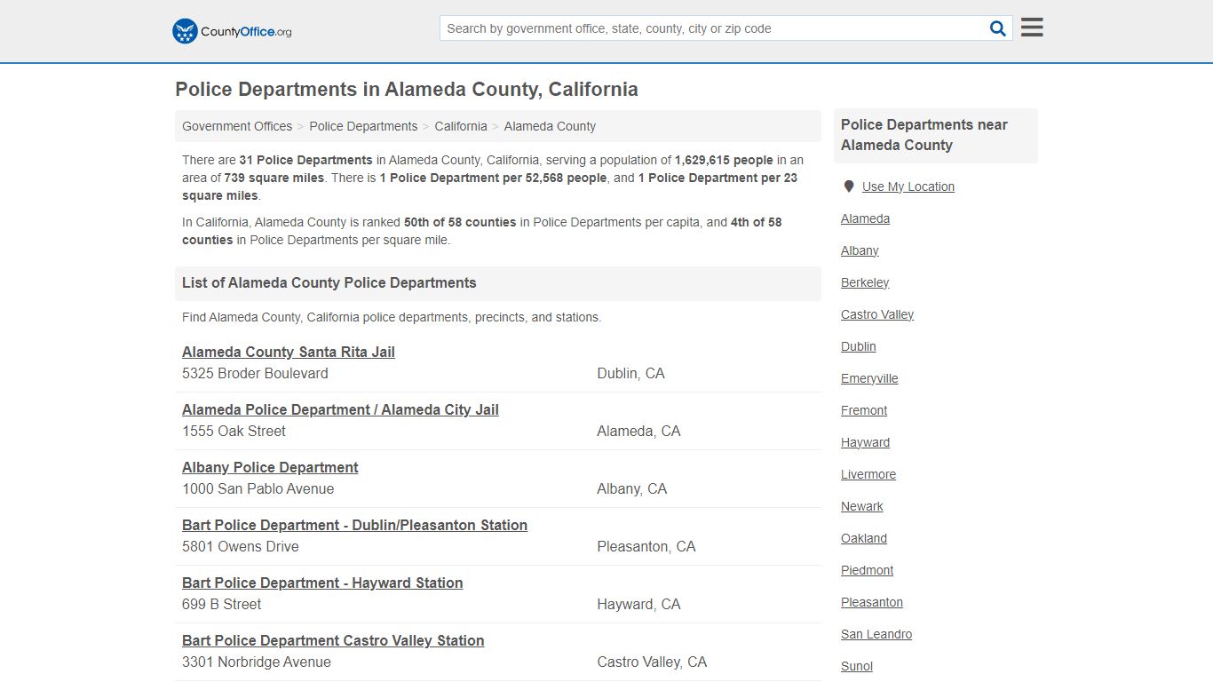 Police Departments - Alameda County, CA (Arrest Records & Police Logs)